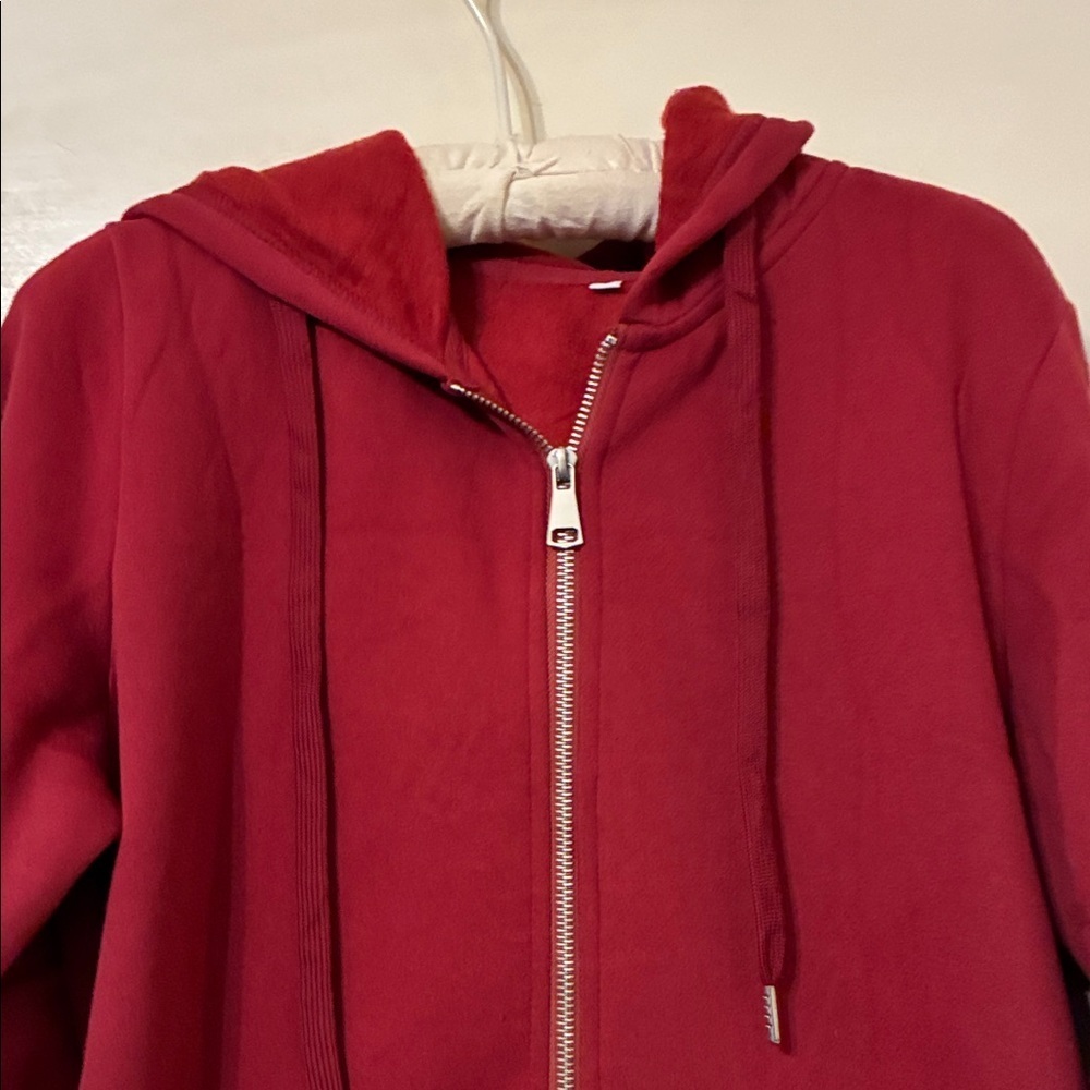 New Casual Red Longline Hoodie Full zip size Small - Picture 2 of 8